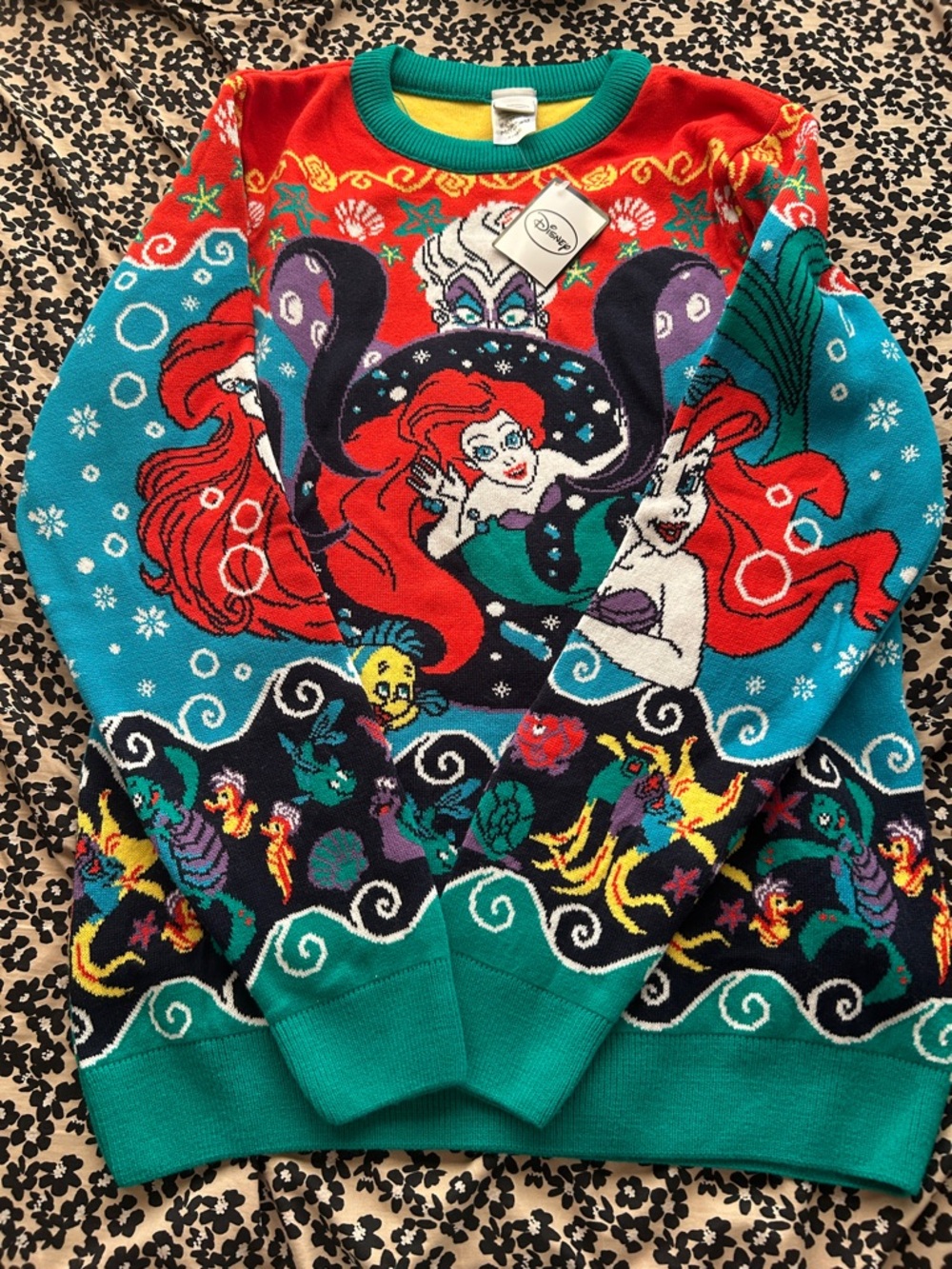 Disney Little Mermaid One-Piece Sweater in Teal, Red, Black and Purple